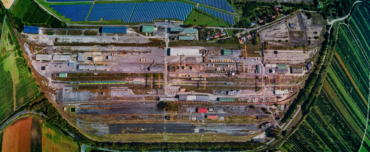 Aerial view of buildings and infrastructure